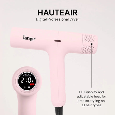 L'ANGE HAIR HauteAir Digital Professional Hair Dryer | LED Display for Precision Heat Control | Fast-Dry Brushless Motor with Cool Shot | Negative Ion Technology | Lightweight & Self-Cleaning (Blush)