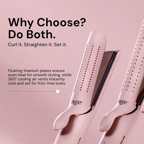 L'ANGE HAIR Le Duo Grande 360° Airflow 2 in 1 Straightener and Curler | 1 Inch Curling Wand & Titanium Flat Iron with 5.3" Plates | Hair Straightener & Curler for Long Hair (Blush)