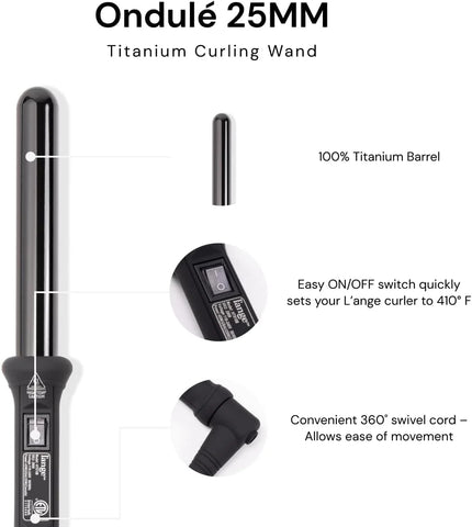 L'ANGE HAIR Ondulé 25 MM Ceramic Curling Wand | Professional Hot Tools Curling Iron 1 Inch | Salon Hair Styling Wands for Beach Waves | Best Hair Curler Wand for Frizz-Free, Lasting Curls
