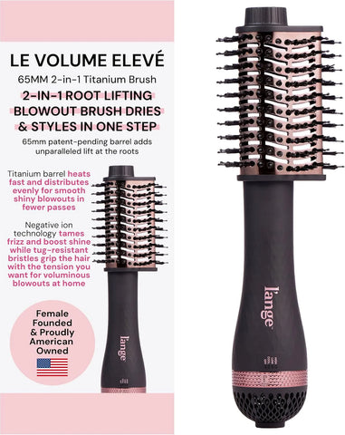 L'ANGE HAIR Le Volume Elevé 65MM 2-in-1 Titanium Brush Dryer | Dry and Style | Unique Teardrop Shape Barrel | 3 Heat Settings | 360° Vented Airflow | Ionic Technology for Frizz-Free Styling (Black)