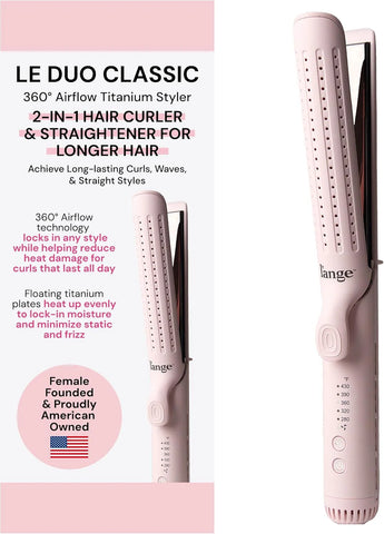 L'ANGE HAIR Le Duo Grande 360° Airflow 2 in 1 Straightener and Curler | 1 Inch Curling Wand & Titanium Flat Iron with 5.3" Plates | Hair Straightener & Curler for Long Hair (Blush)