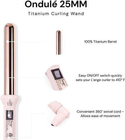 L'ANGE HAIR Ondulé 25MM Titanium Curling Wand | Professional Hot Tools Curling Iron 1 Inch | Salon Hair Styling Wands for Beach Waves | Best Hair Curler Wand for Frizz-Free, Lasting Curls
