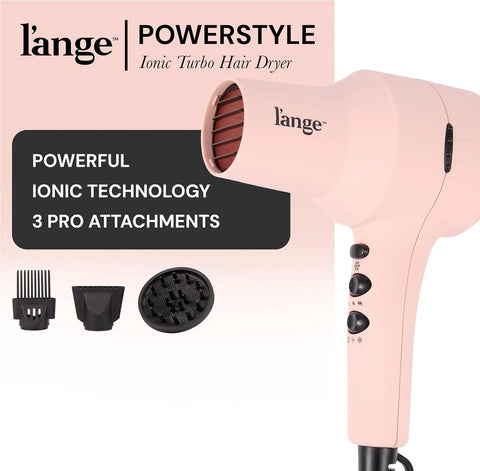 L'ANGE HAIR PowerStyle Turbo Ionic Hair Dryer | 1875 Watt Professional Blow Dryer with Diffuser & Concentrator | Multiple Heat & Speed Settings for Fast Drying | Salon-Grade Styling Tools, Blush