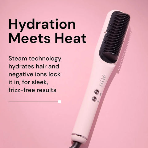 L'ANGE HAIR SteamSmooth Steam Smoothing Comb | Coconut Oil–Infused Steam Brush for Sleek, Shiny Results | Negative Ion Frizz Control | Hydrates & Straightens Hair | (Black)