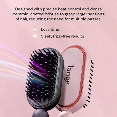 L'ANGE HAIR Mane Pass Straightening Hot Brush | Hair Straightening Brush with Ceramic Bristles & Negative Ion Technology | Adjustable Temp | Auto Shut-Off & Dual Voltage | (Blush)