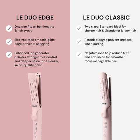 L'ANGE HAIR Le Duo Edge 360° Airflow Titanium Styler Blush | 2-in-1 Flat Iron Straightener & Curling Iron | 1” Wide Titanium Plates with Rounded Corners & Softly Beveled Edges (Blush)