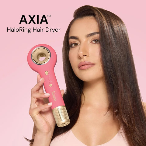 L’ANGE HAIR Axia HaloRing Ionic Hair Dryer | High Speed Professional Blow Dryer for Smooth, Frizz-Free Styles | Lightweight Brushless Motor with Concentrator & Wall Mount | 4 Heat Settings | Rose Gold