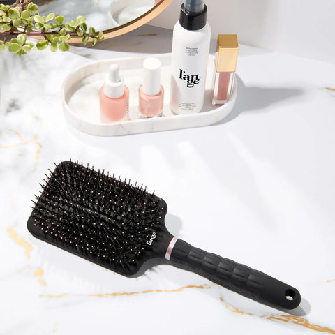 L'ANGE HAIR Detangling Paddle Brush | Nylon & Boar Bristles for Wet or Dry Hair | Built for Thick Hair | Reduces Snagging & Breakage | Tames Flyaways & Frizz for Softer, Shinier Strands (Black)