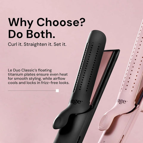 L'ANGE HAIR Le Duo Standard 360° Airflow 2 in 1 Straightener and Curler | 1 Inch Curling Wand & Titanium Flat Iron with 3.5" Plates | Hair Straightener & Curler for Short to Medium Hair (Blush)