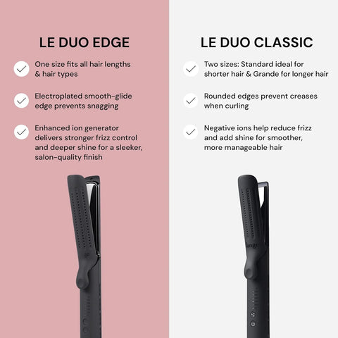 L'ANGE HAIR Le Duo Edge 360° Airflow Titanium Styler Blush | 2-in-1 Flat Iron Straightener & Curling Iron | 1” Wide Titanium Plates with Rounded Corners & Softly Beveled Edges (Black)