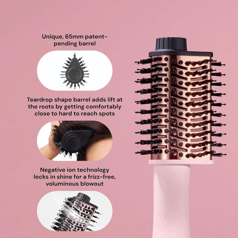 L'ANGE Hair Le Volume Elevé 65MM 2-in-1 Titanium Brush Dryer | Dry and Style | Unique Teardrop Shape Barrel | 3 Heat Settings | 360° Vented Airflow | Ionic Technology for Frizz-Free Styling (Blush)