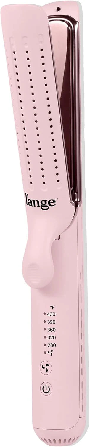 L'ANGE HAIR Le Duo Edge 360° Airflow Titanium Styler Blush | 2-in-1 Flat Iron Straightener & Curling Iron | 1” Wide Titanium Plates with Rounded Corners & Softly Beveled Edges (Blush)