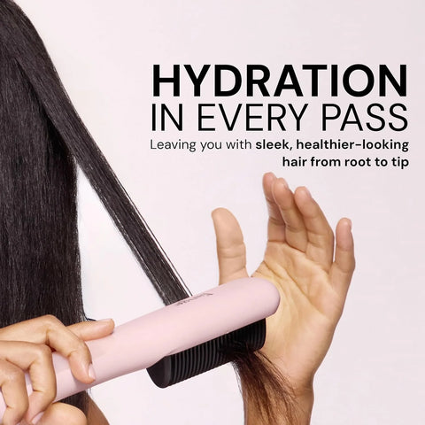 L'ANGE HAIR SteamSmooth Steam Smoothing Comb | Coconut Oil–Infused Steam Brush for Sleek, Shiny Results | Negative Ion Frizz Control | Hydrates & Straightens Hair | (Black)