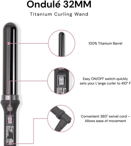 L'ANGE HAIR Ondulé 32 MM Ceramic Curling Wand | Professional Hot Tools Curling Iron 1.25 Inch | Salon Hair Styling Wands for Beach Waves | Best Hair Curler Wand for Frizz-Free, Lasting Curls