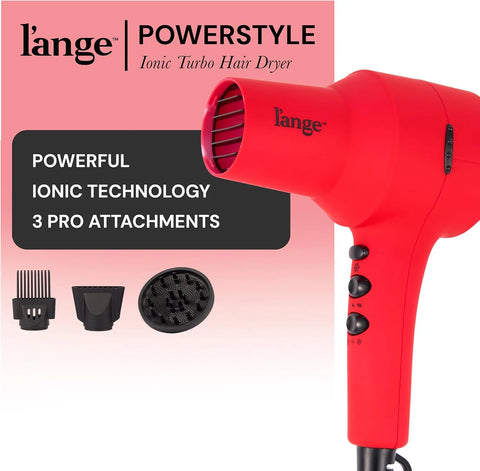 L'ANGE HAIR PowerStyle Turbo Ionic Hair Dryer | 1875 Watt Professional Blow Dryer with Diffuser & Concentrator | Multiple Heat & Speed Settings for Fast Drying | Salon-Grade Styling Tools, Red